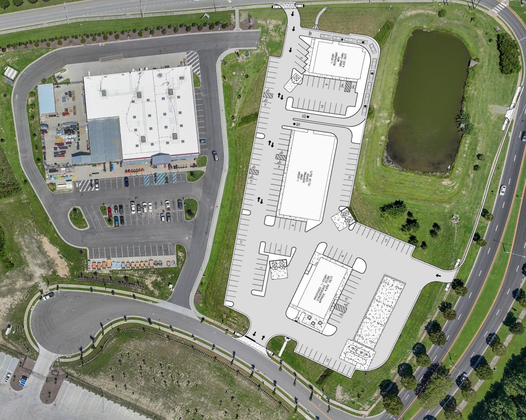 Site plan overlay on photo of the lot at 110 Maya Way in Suffolk VA